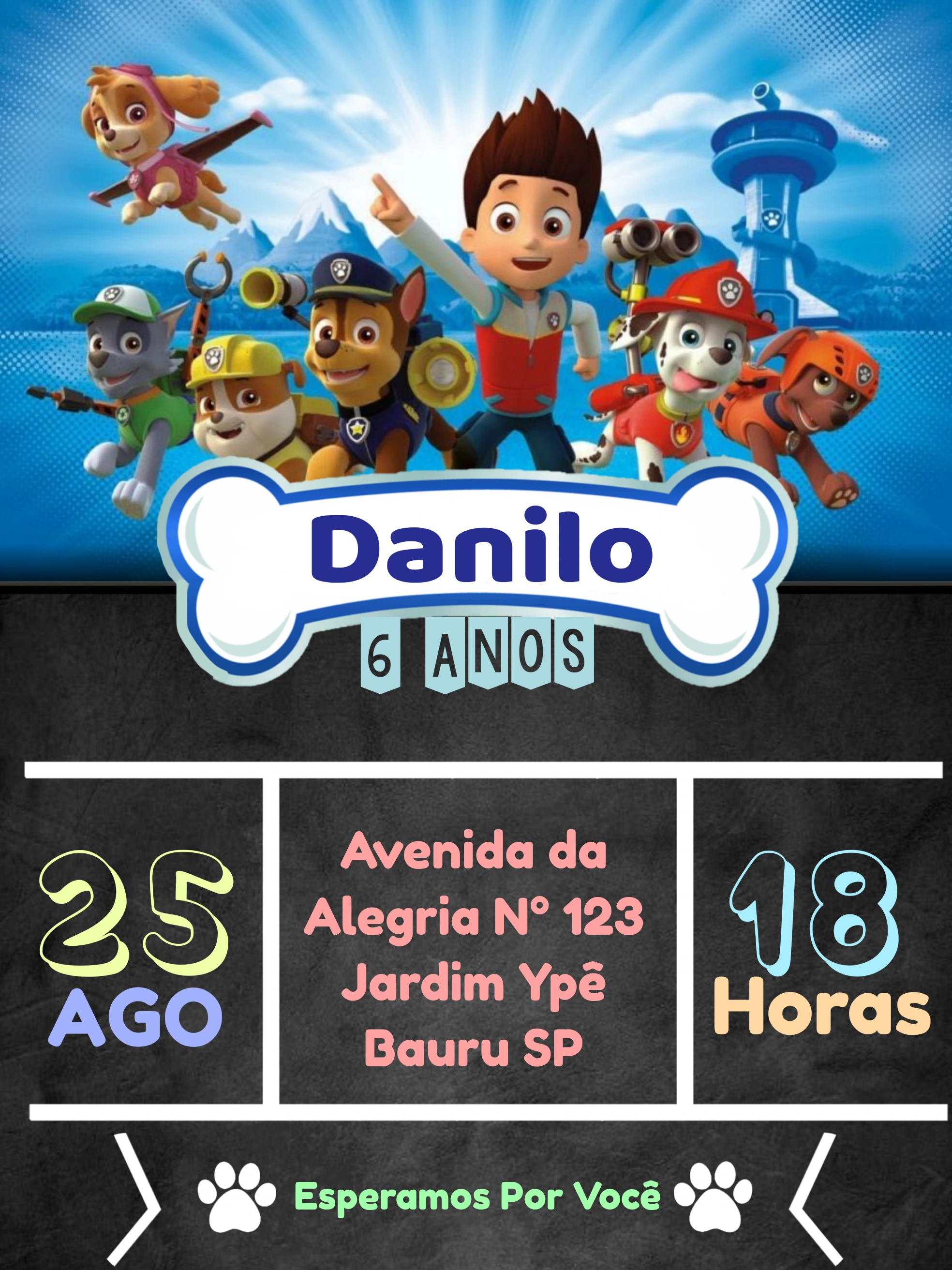 Convite de Aniversário Patrulha Canina para Editar Online