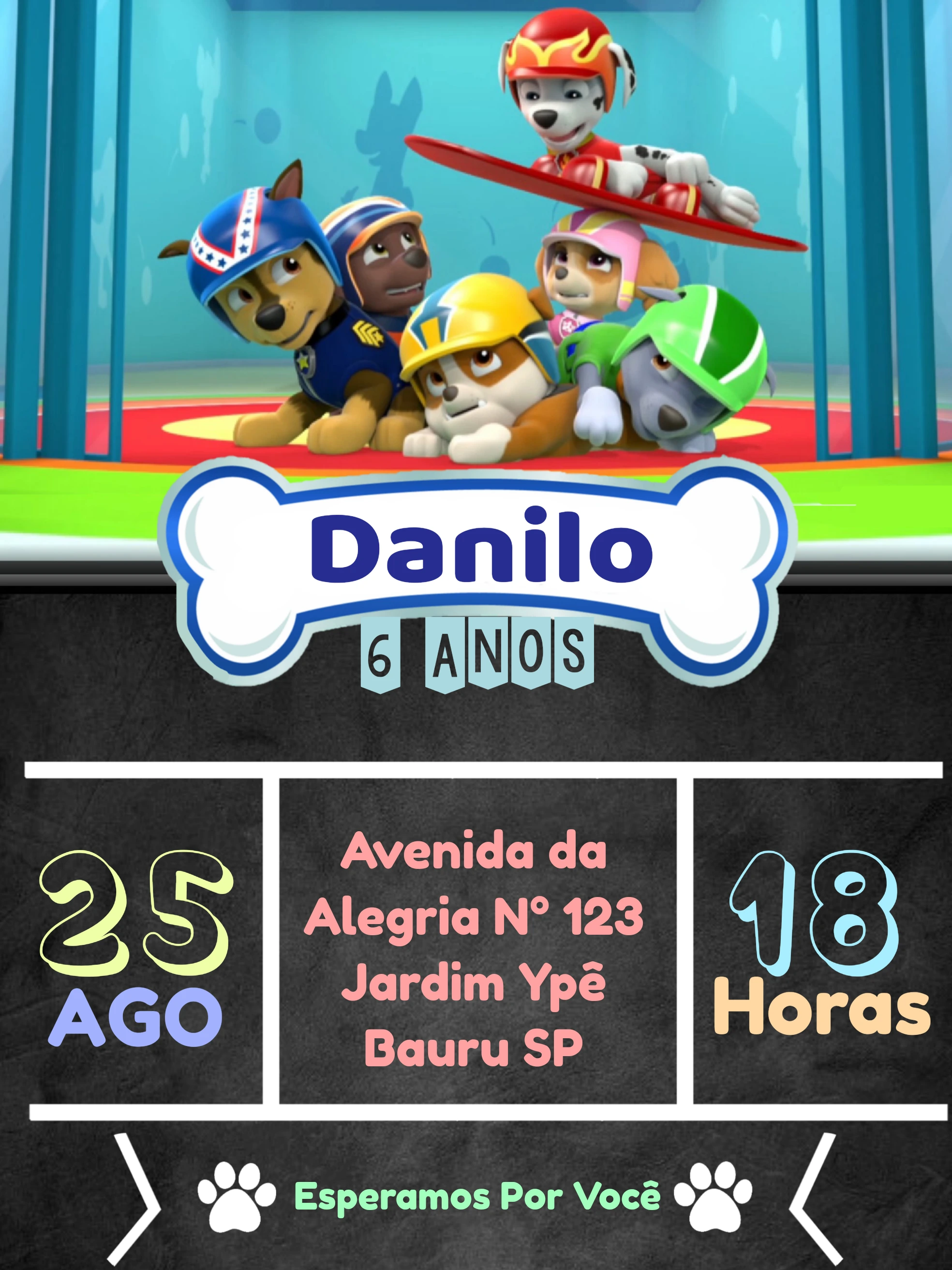 Convite de Aniversário Patrulha Canina para Editar Online