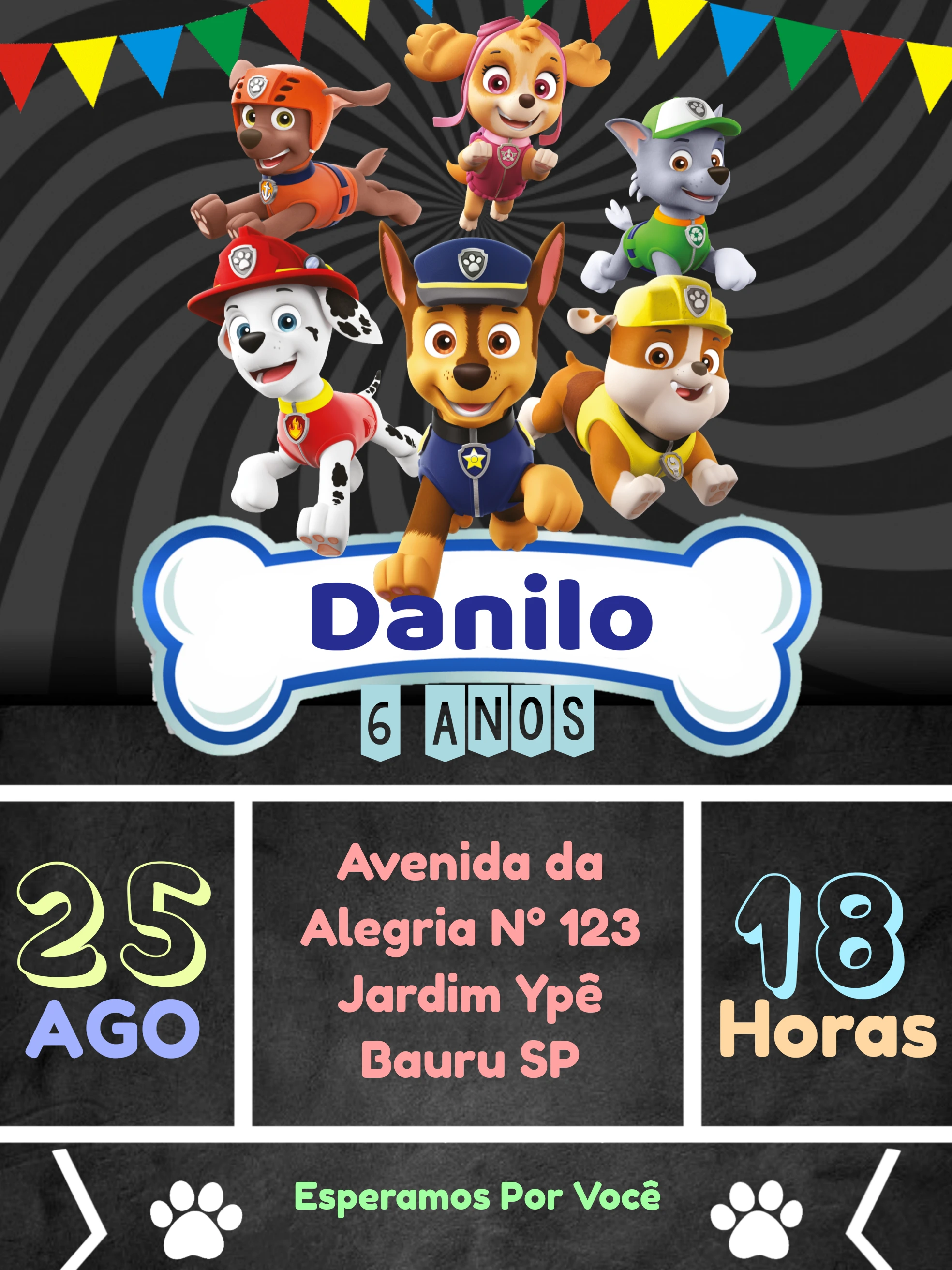 Convite de Aniversário Patrulha Canina para Editar Online