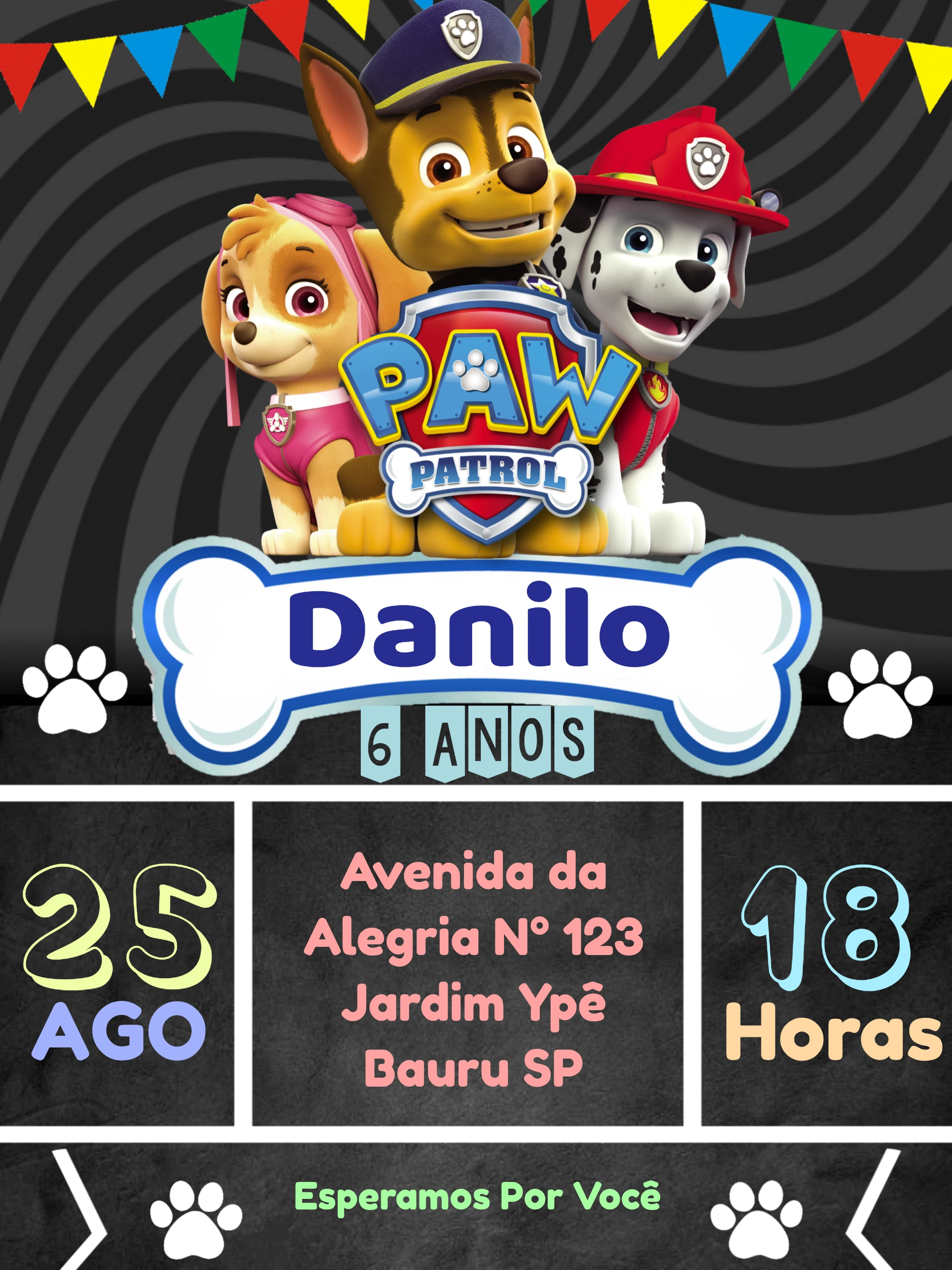 Convite de Aniversário Patrulha Canina para Editar Online