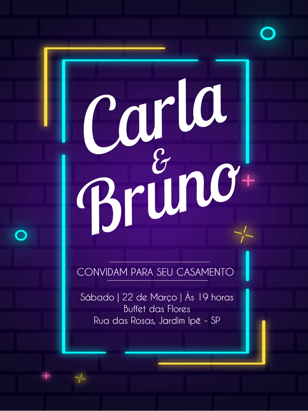 Convite de Casamento Neon Moderno para Editar Online