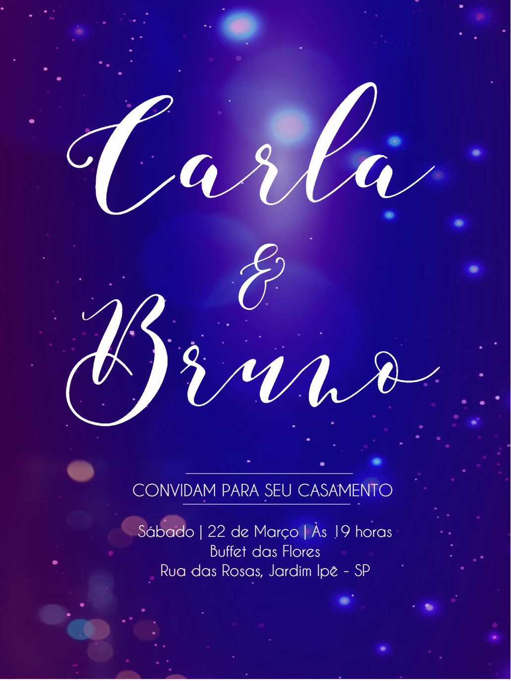 Convite de Casamento Neon com Céu Estrelado para Editar Online