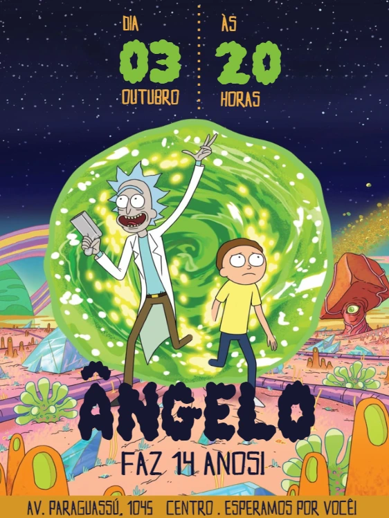 Convite de Aniversário Rick e Morty para Editar Online