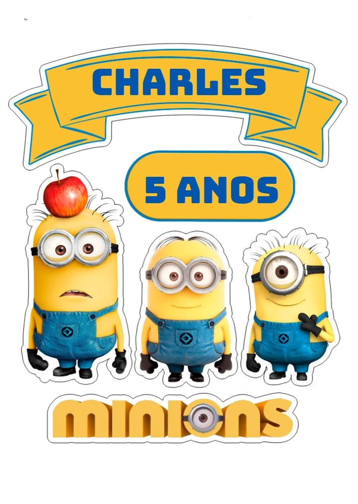 Topo de Bolo Minions com Personagens para Editar Online