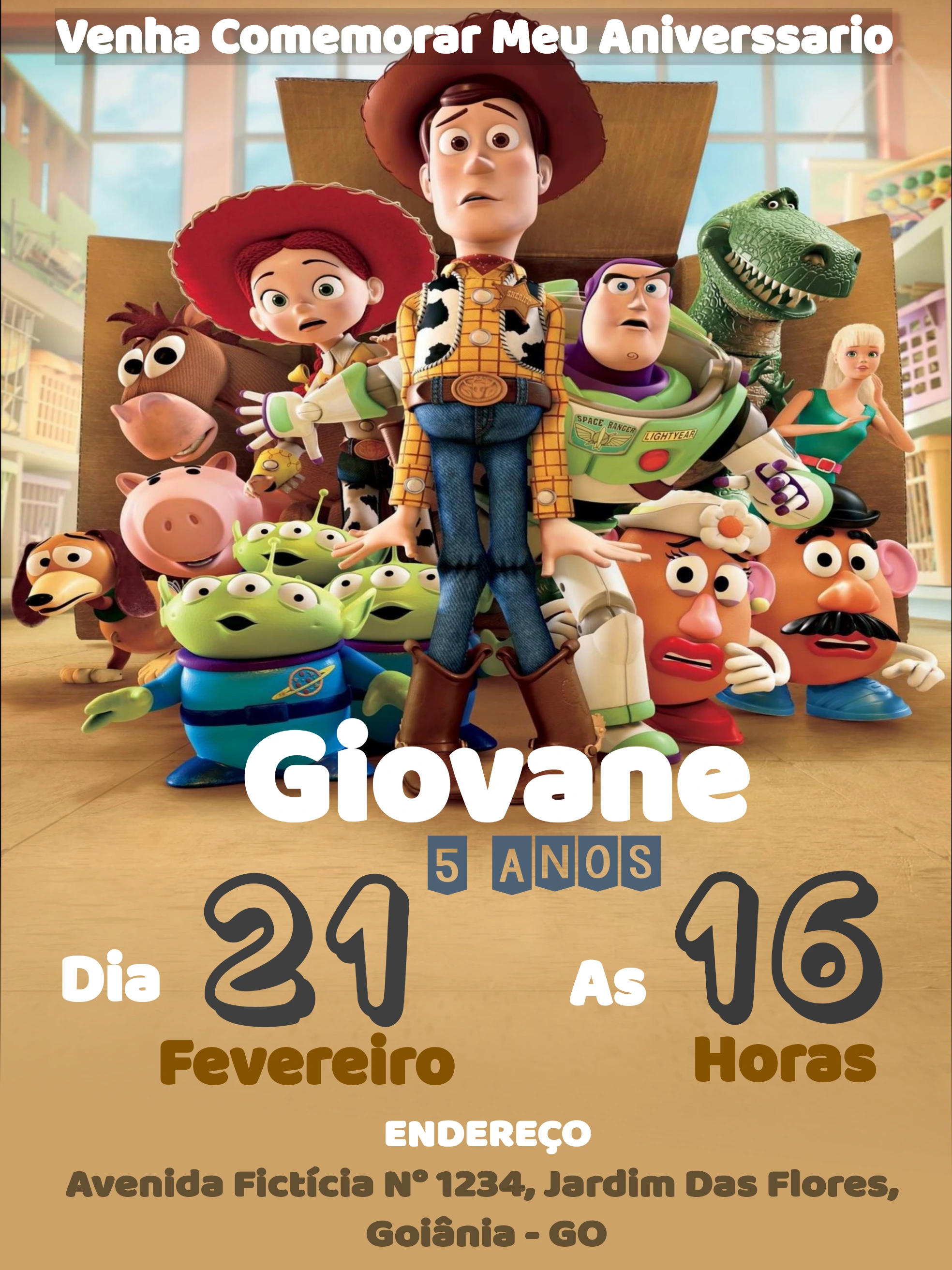 Convite de Aniversário Toy Story com Personagens para Editar