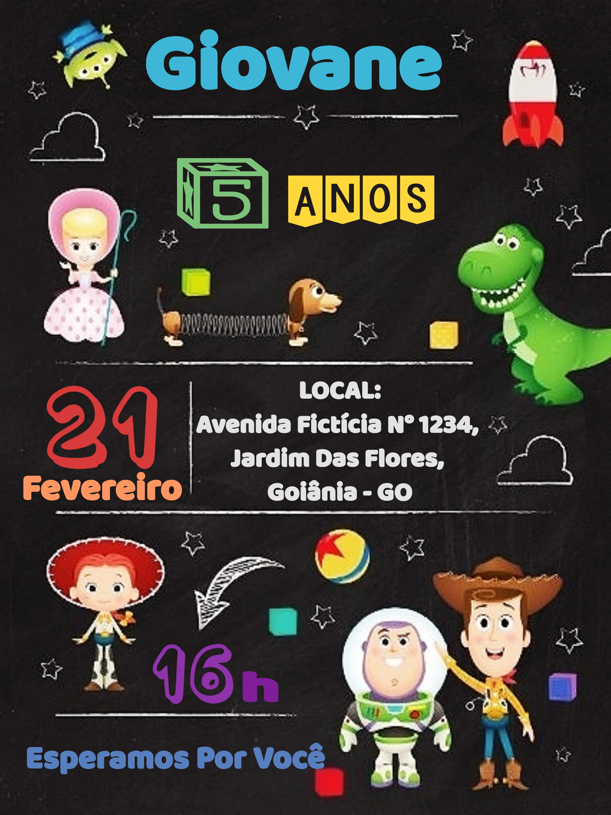 Convite de Aniversário Toy Story com Personagens para Editar