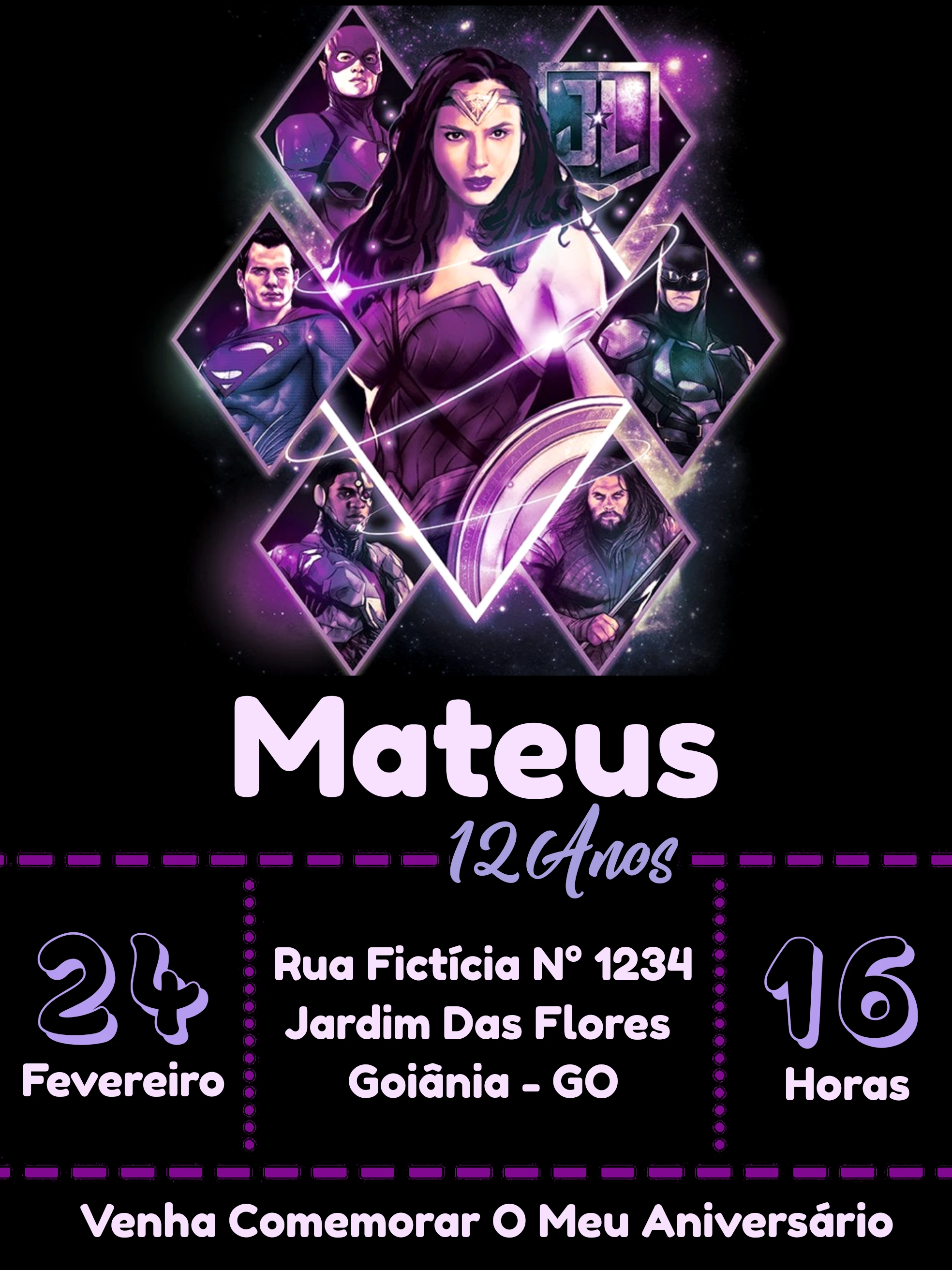 Convite Aniversário Liga da Justiça com Heróis para Editar