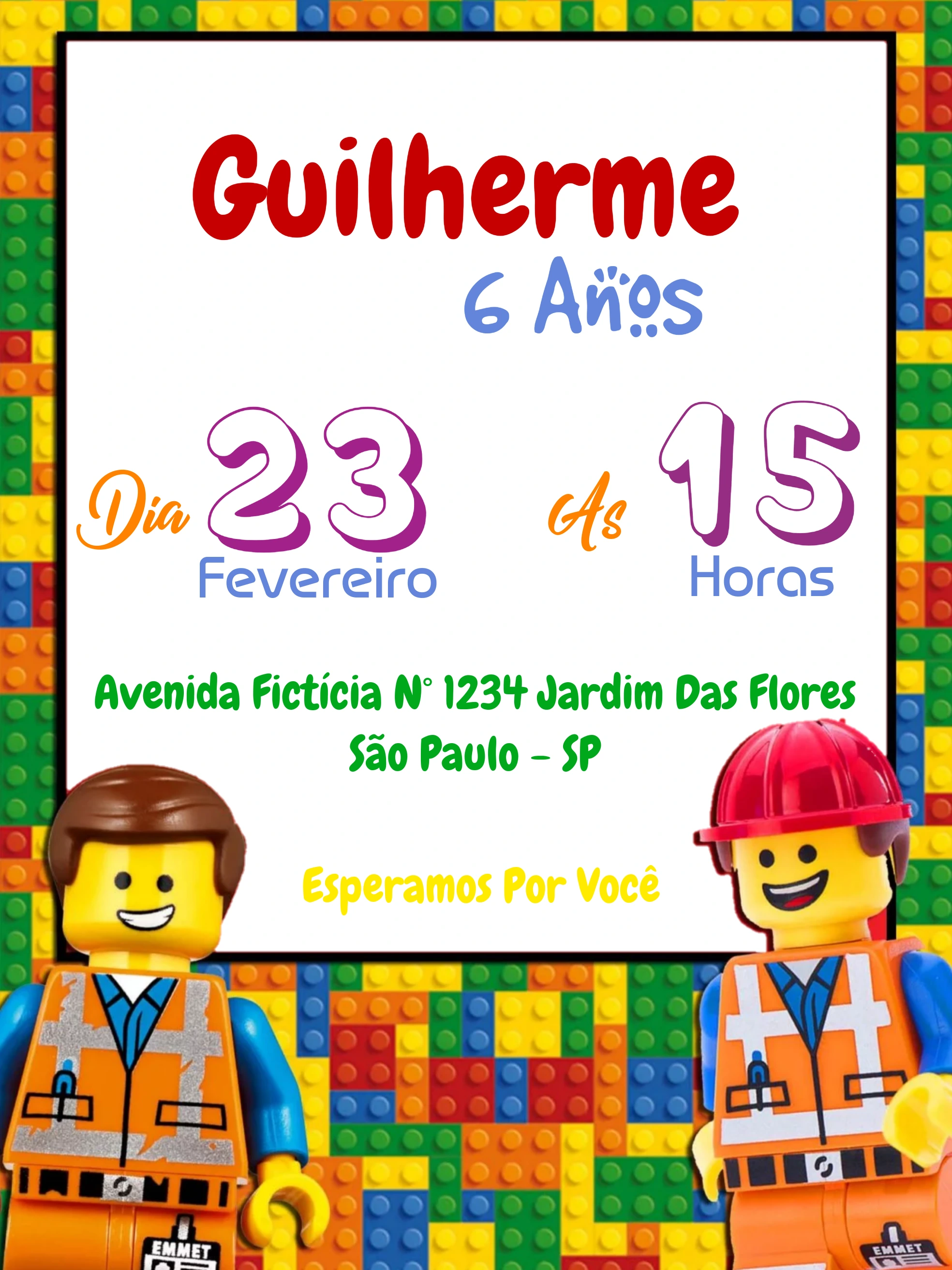 Convite de Aniversário Lego Blocos de Montar para Editar