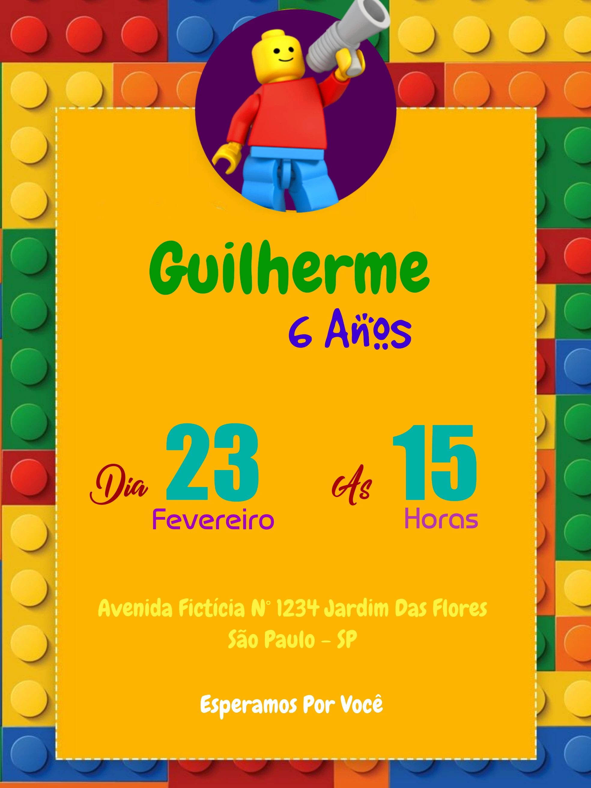 Convite de Aniversário Lego com Blocos para Editar Online