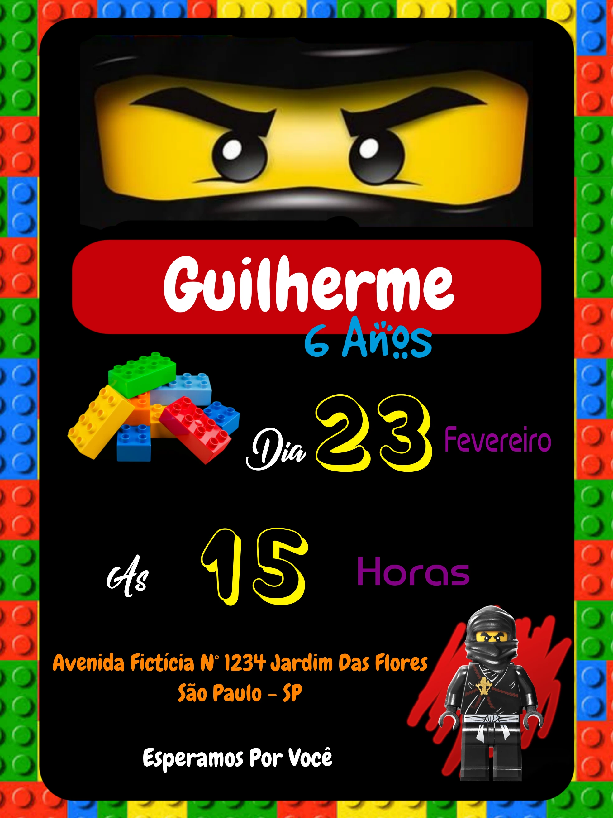 Convite Aniversário Lego Ninjago para Editar Online