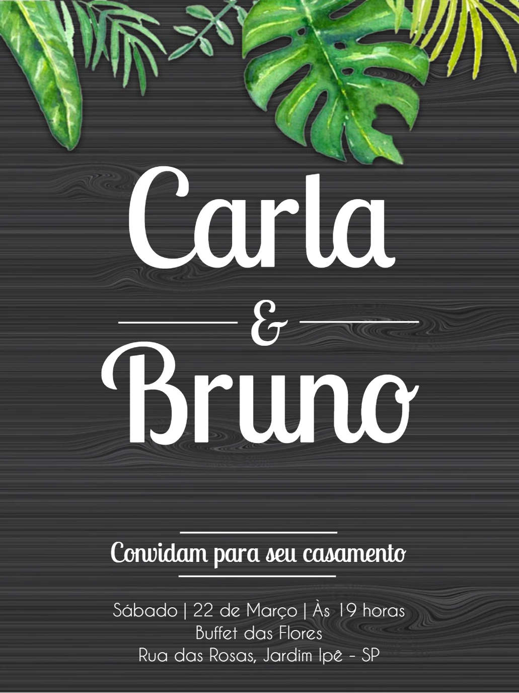 Convite de Casamento Folhagens para Editar Online