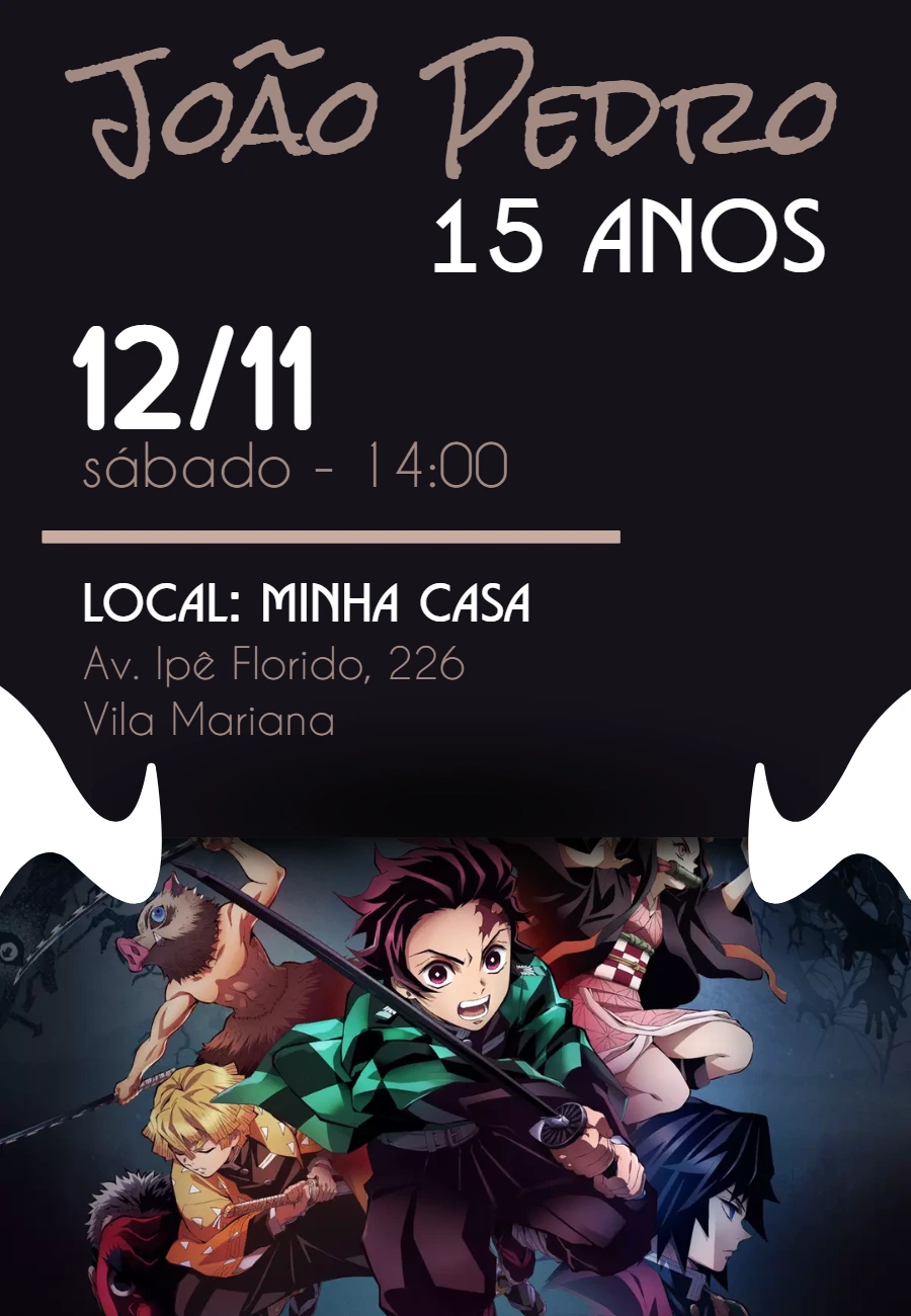 Convite de Aniversário Demon Slayer para Editar Online