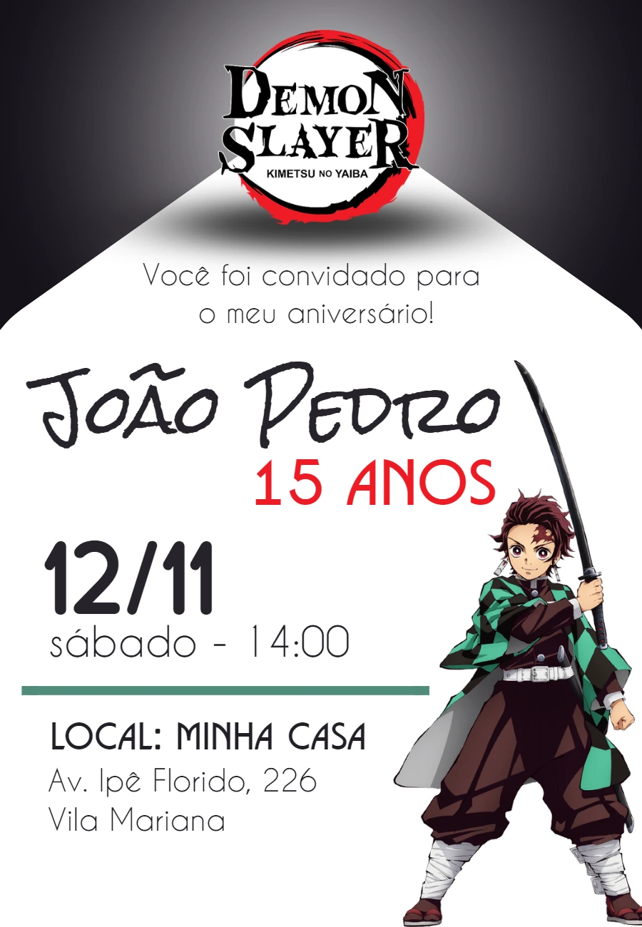 Convite de Aniversário Demon Slayer para Editar Online
