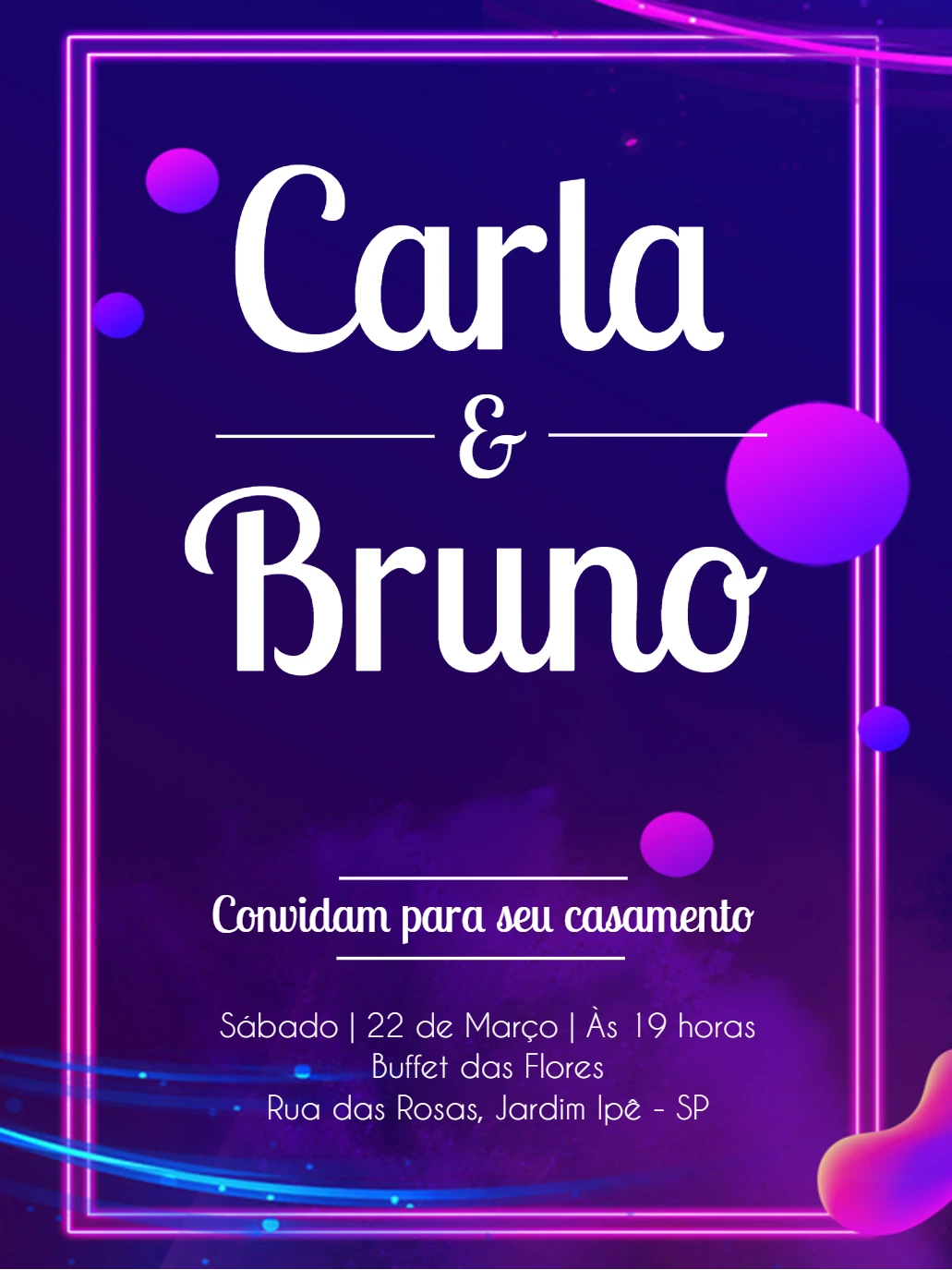 Convite de Casamento Neon Moderno para Editar Online