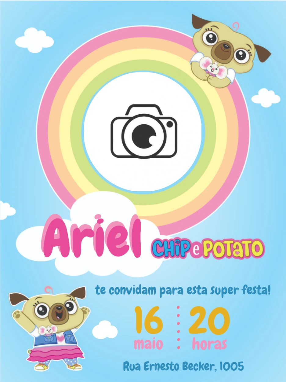 Convite Aniversário Chip e Potato com Foto para Editar Online