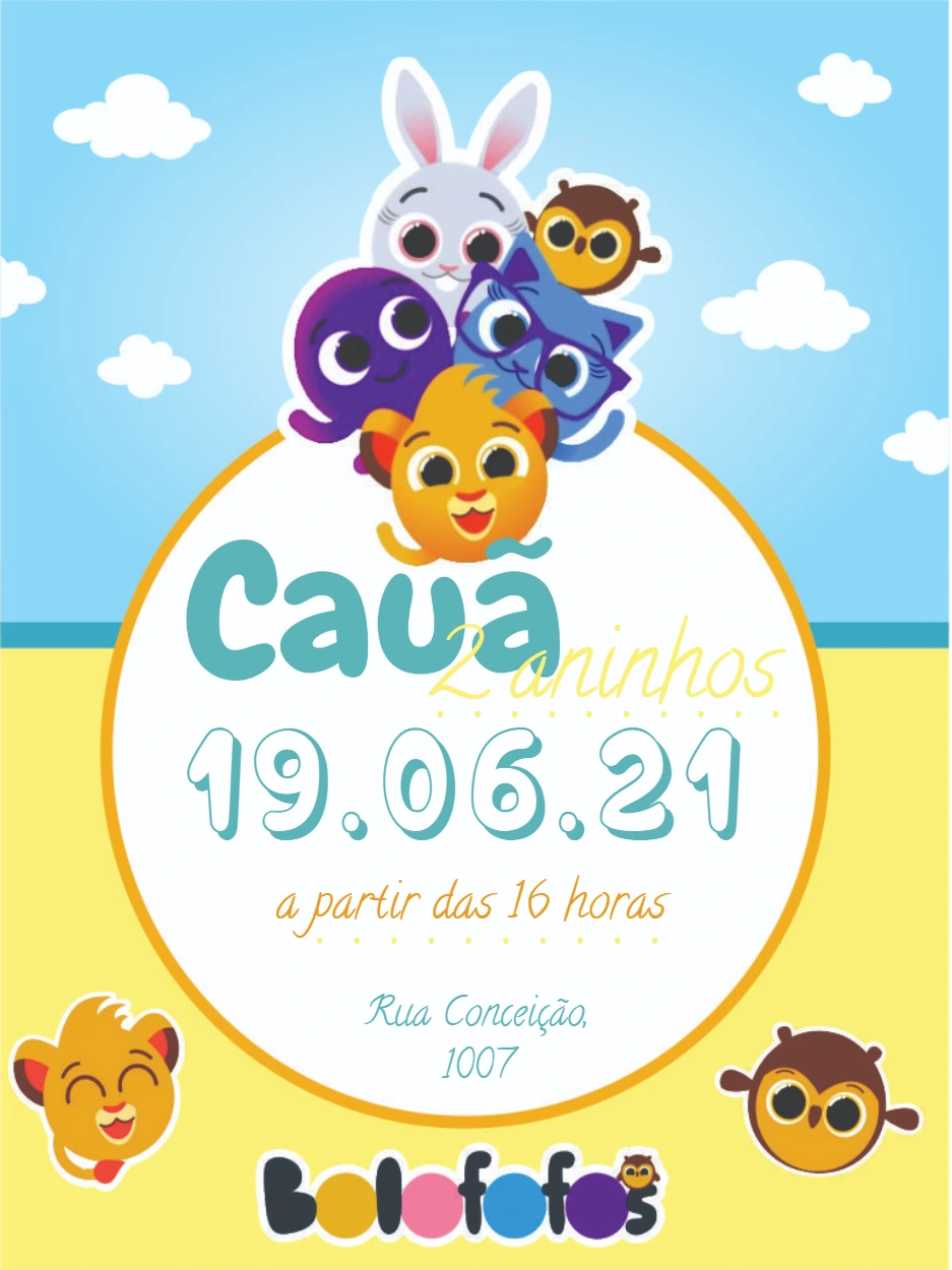 Convite de Aniversário Bolofofos para Editar Online