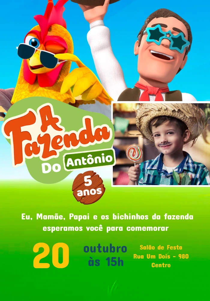 Convite Fazendinha do Zenon com Foto para Editar Online