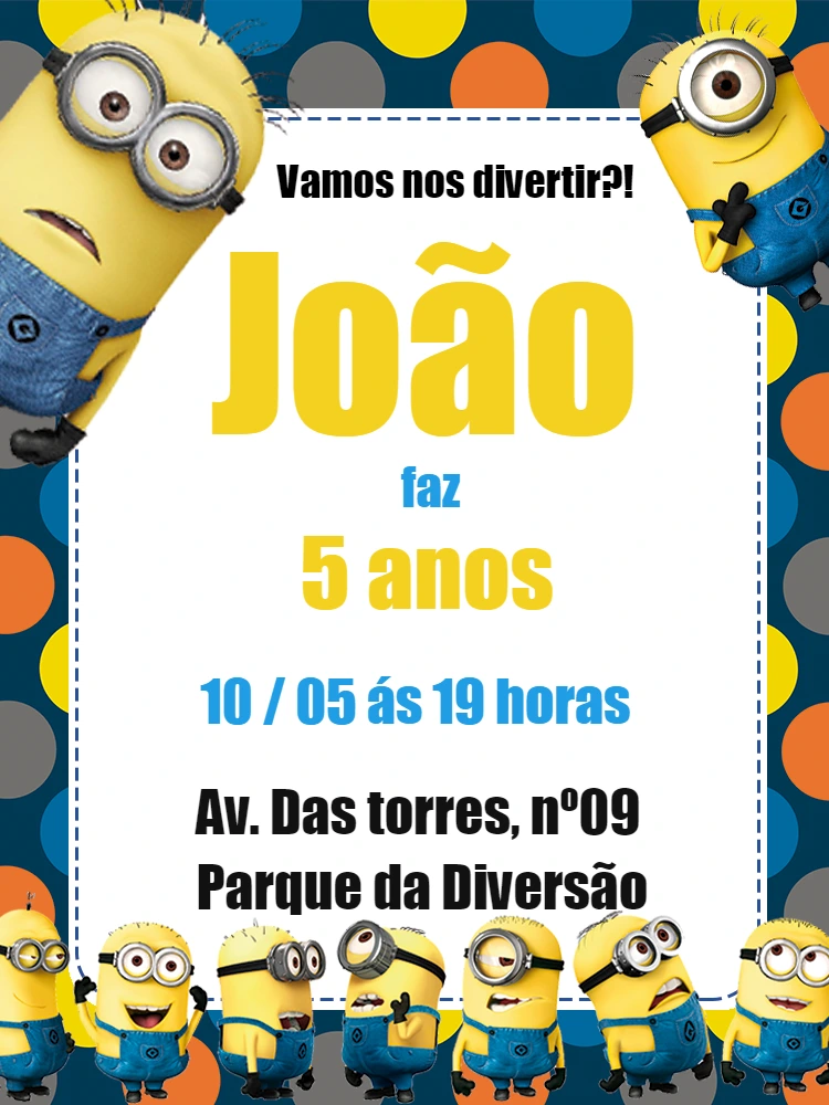 Convite de Aniversário Minions para Editar Online Facilmente