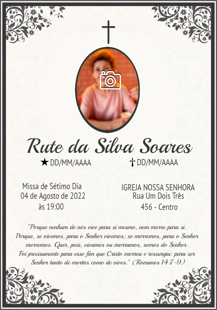 Convite Missa de Sétimo Dia com Foto para Editar Online