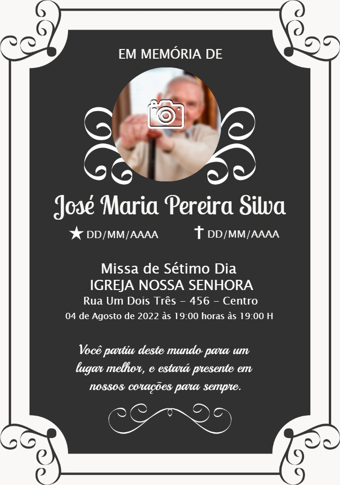 Convite de Missa de Sétimo Dia com Foto para Editar Online