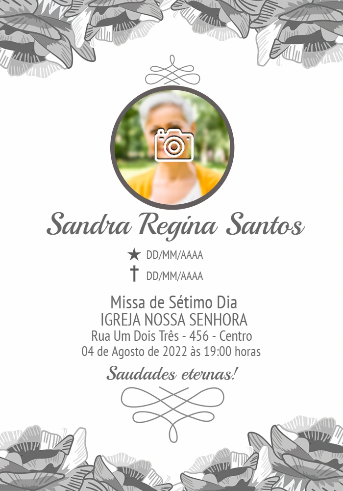 Convite Missa de Sétimo Dia com Foto Floral para Editar Online