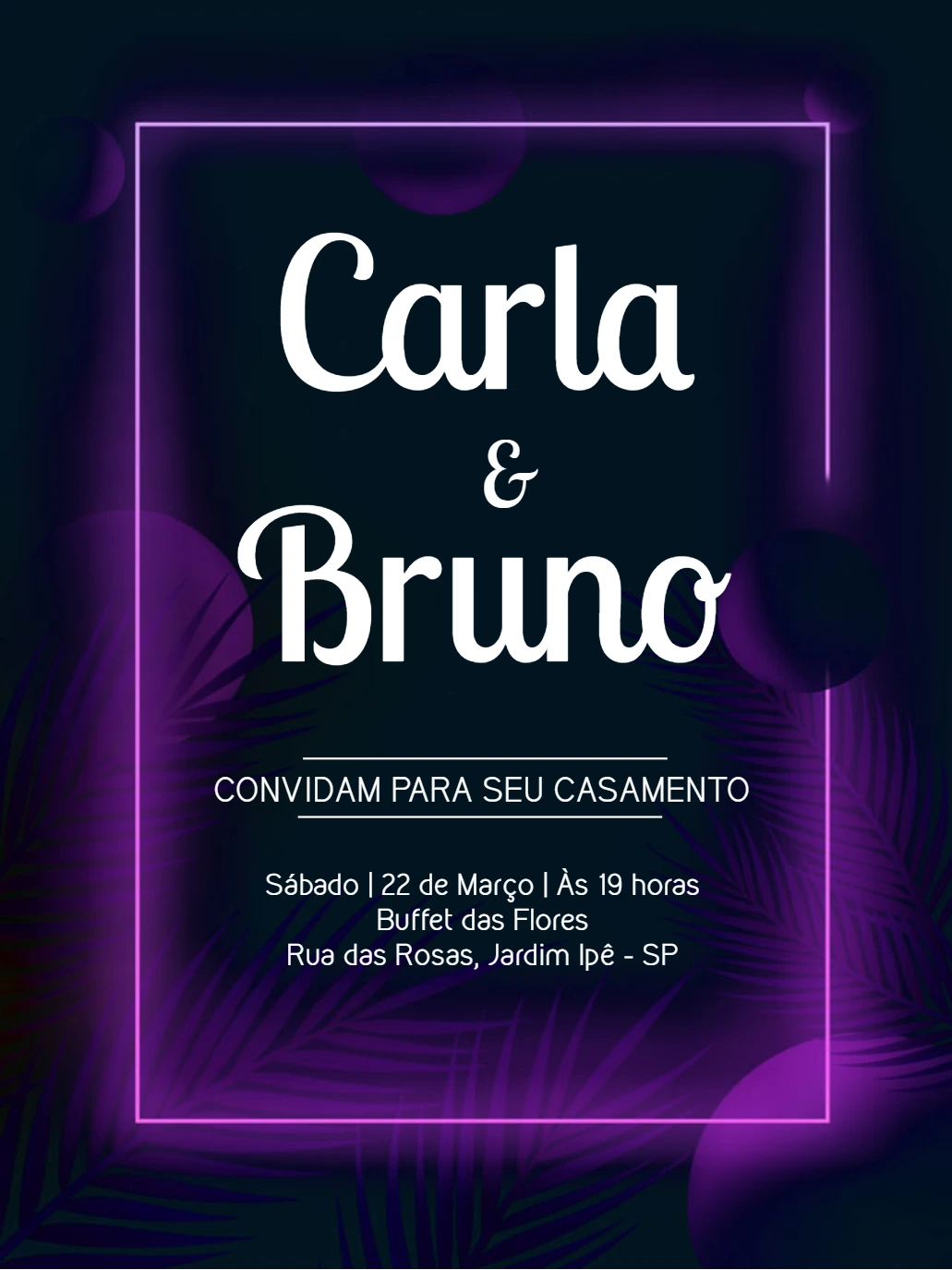 Convite de Casamento Neon Moderno para Editar Online