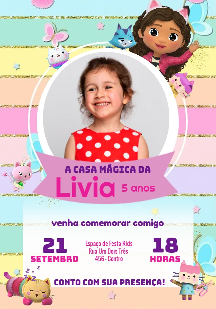 Convite de Aniversário A Casa Mágica da Gabby com Foto para Editar