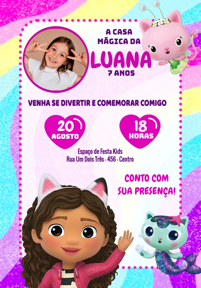 Convite Aniversário A Casa Mágica da Gabby com Foto para Editar
