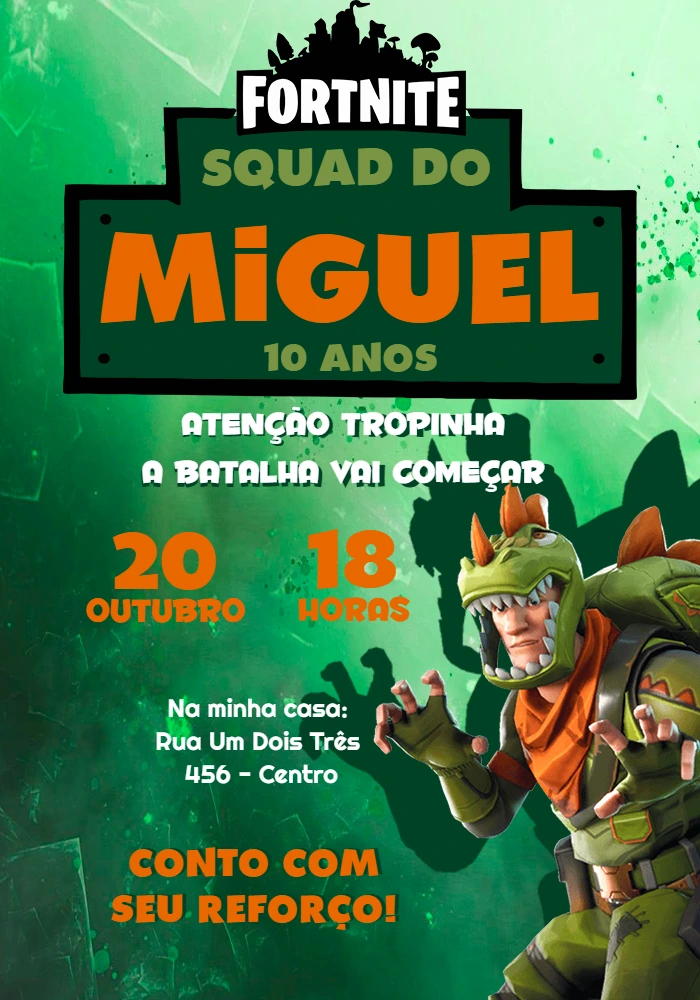 Convite de Aniversário Fortnite Squad para Editar Online