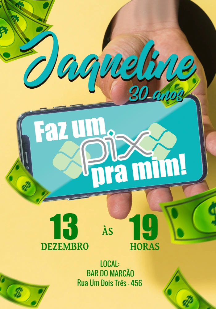 Convite de Aniversário Faz um Pix para Editar Online