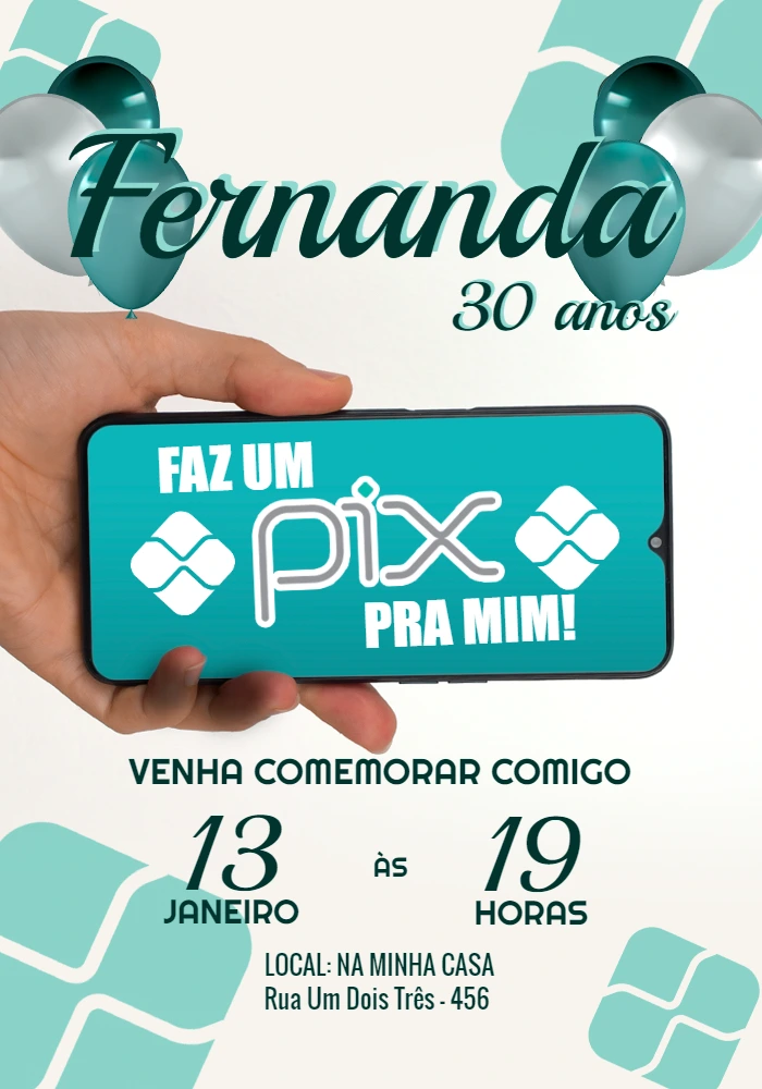 Convite de Aniversário Tema Pix para Editar e Enviar Online