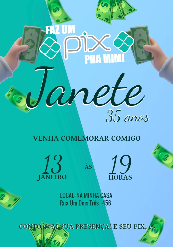 Convite de Aniversário Pix Divertido para Editar Online