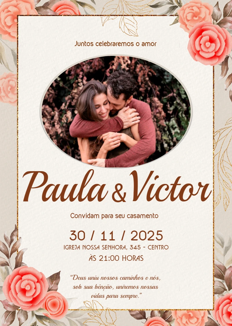 Convite de Casamento com Foto Floral para Editar Online