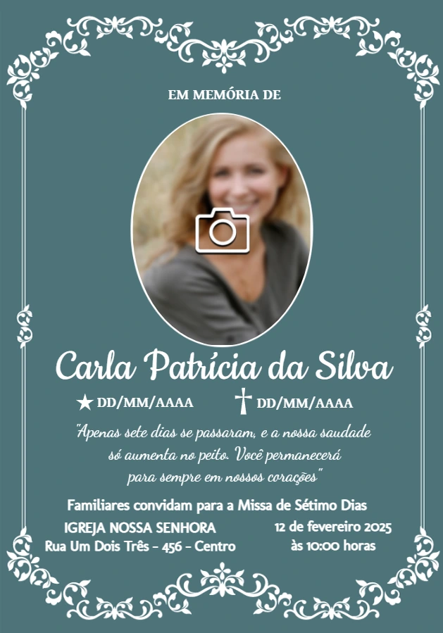 Convite Missa de Sétimo Dia com Foto para Editar Online