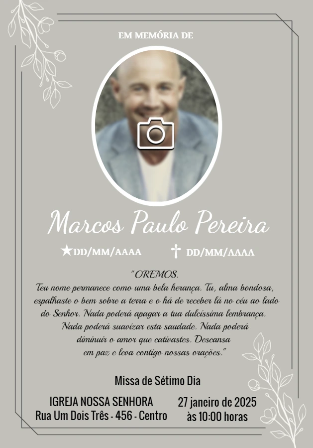 Convite Missa de Sétimo Dia com Foto para Editar Online