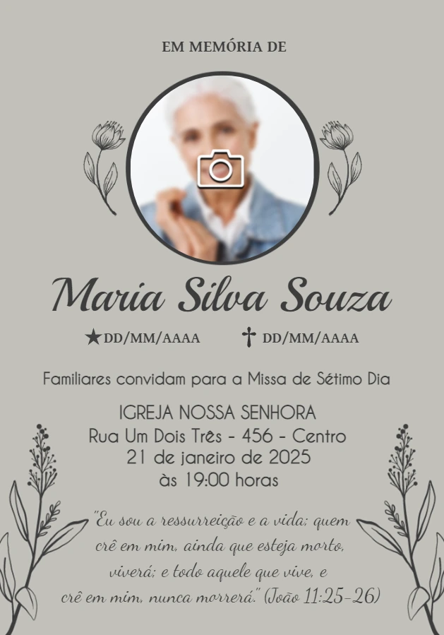 Convite Missa de Sétimo Dia com Foto para Editar Online