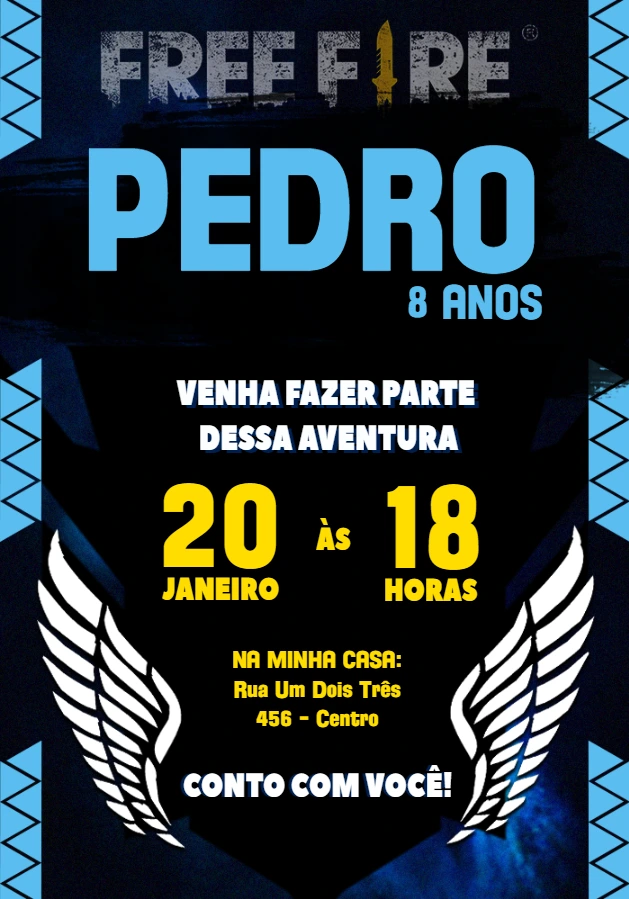 Convite Aniversário Free Fire para Editar e Imprimir