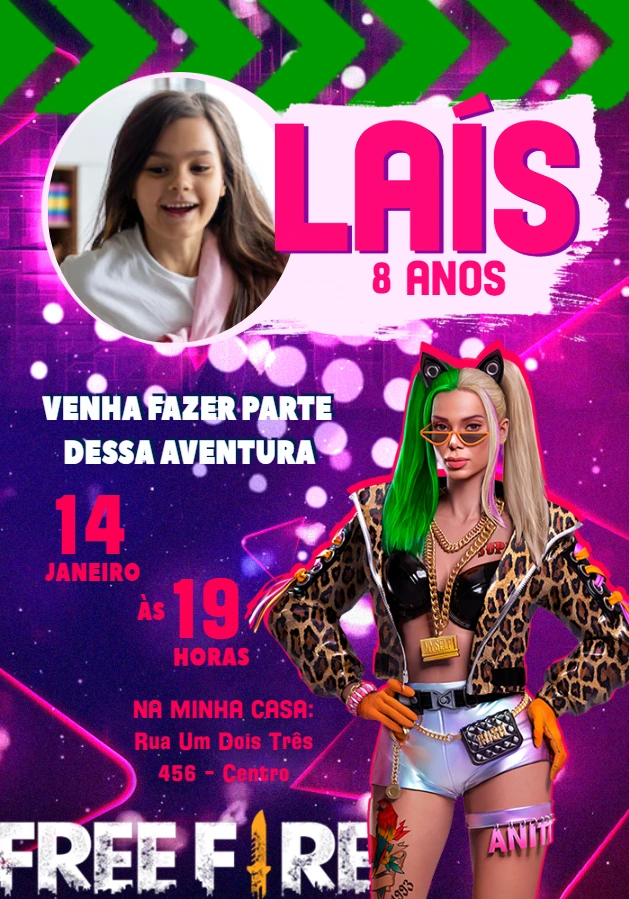 Convite de Aniversário Free Fire com Foto para Editar Online