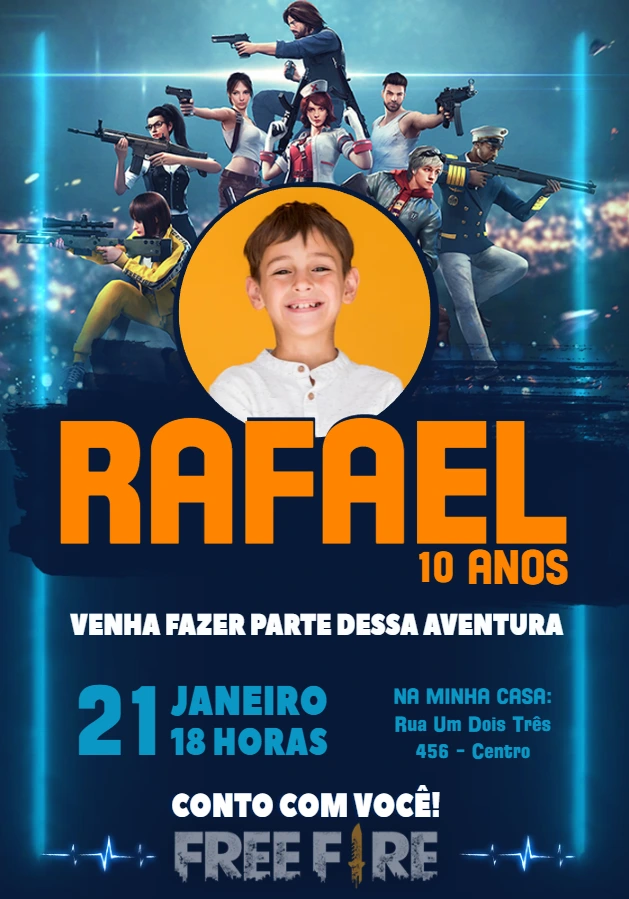 Convite de Aniversário Free Fire com Foto para Editar Online