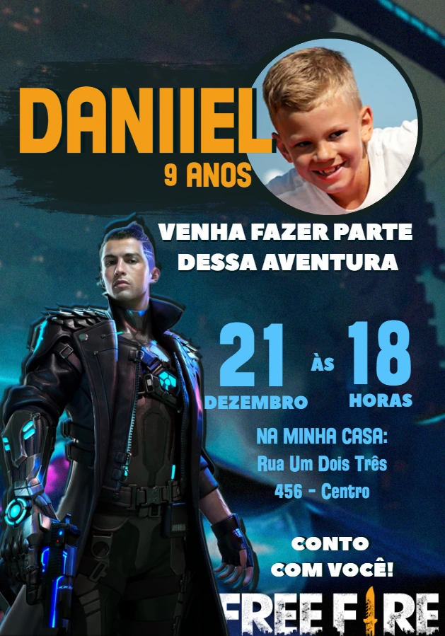 Convite de Aniversário Free Fire com Foto para Editar Online