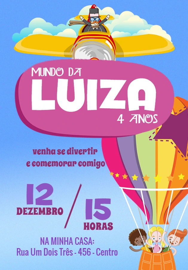 Convite Aniversário Mundo Bita Menina para Editar Online