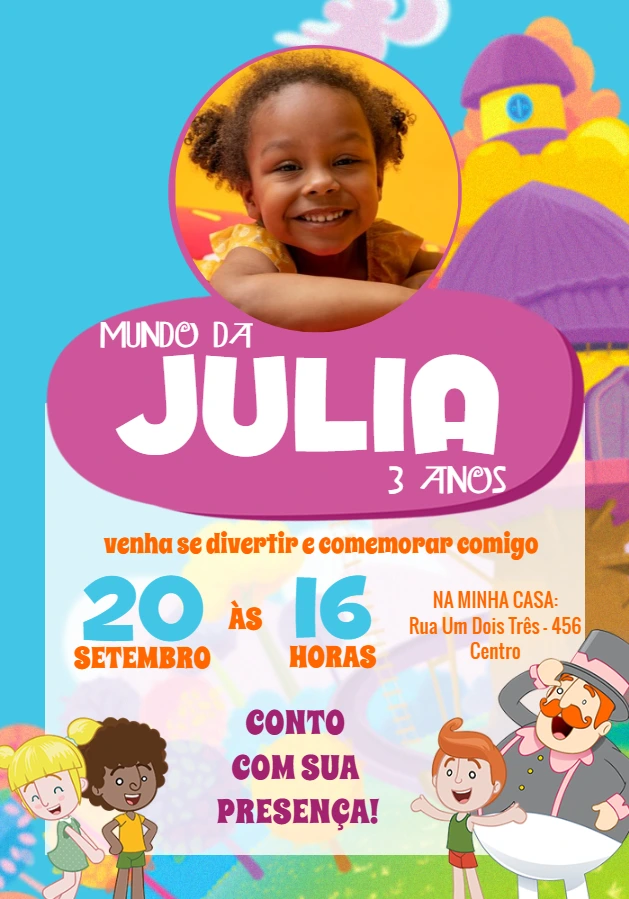 Convite de Aniversário Mundo Bita com Foto para Editar Online