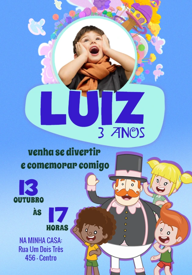 Convite Aniversário Mundo Bita com Foto para Editar Online