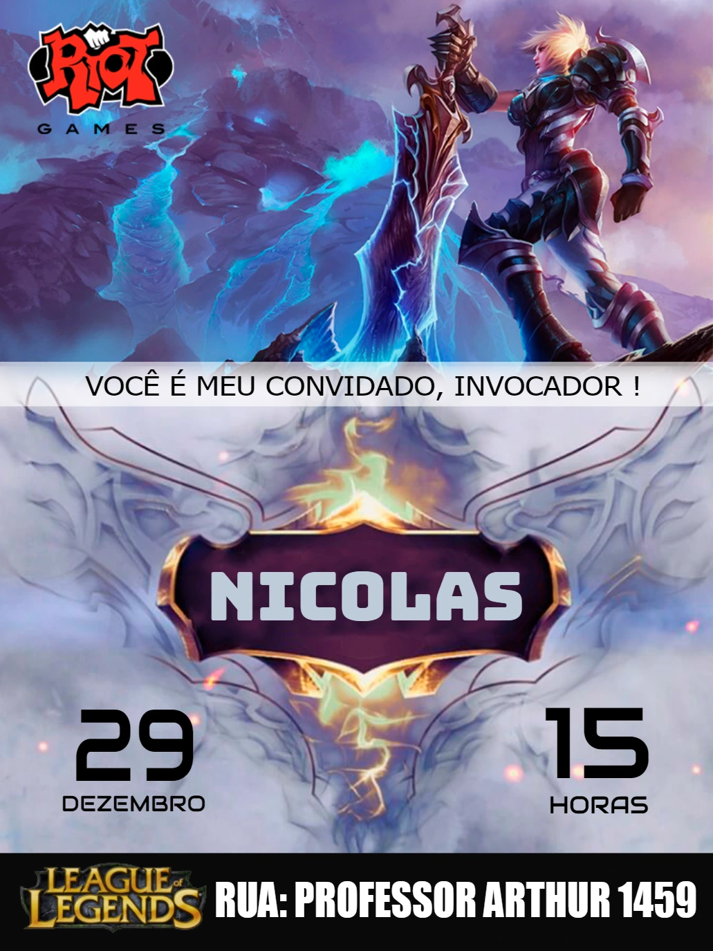 Convite de Aniversário League of Legends para Editar Online