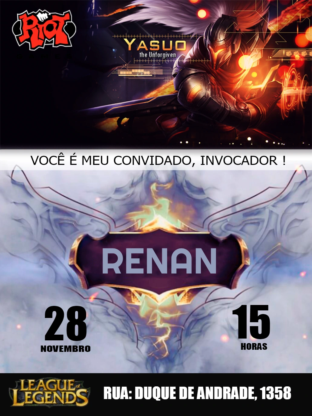 Convite Aniversário League of Legends Yasuo para Editar Online