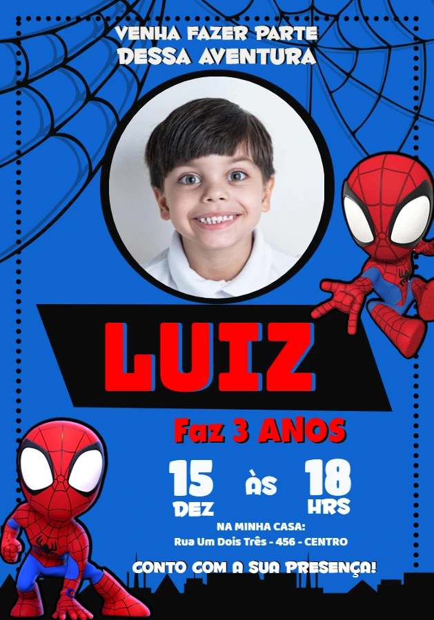 Convite de Aniversário Homem Aranha com Foto para Editar