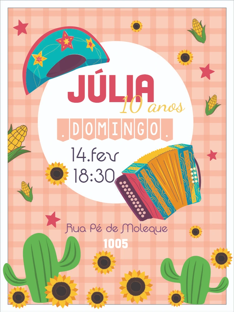 Convite Festa Nordestina de Aniversário para Editar Online