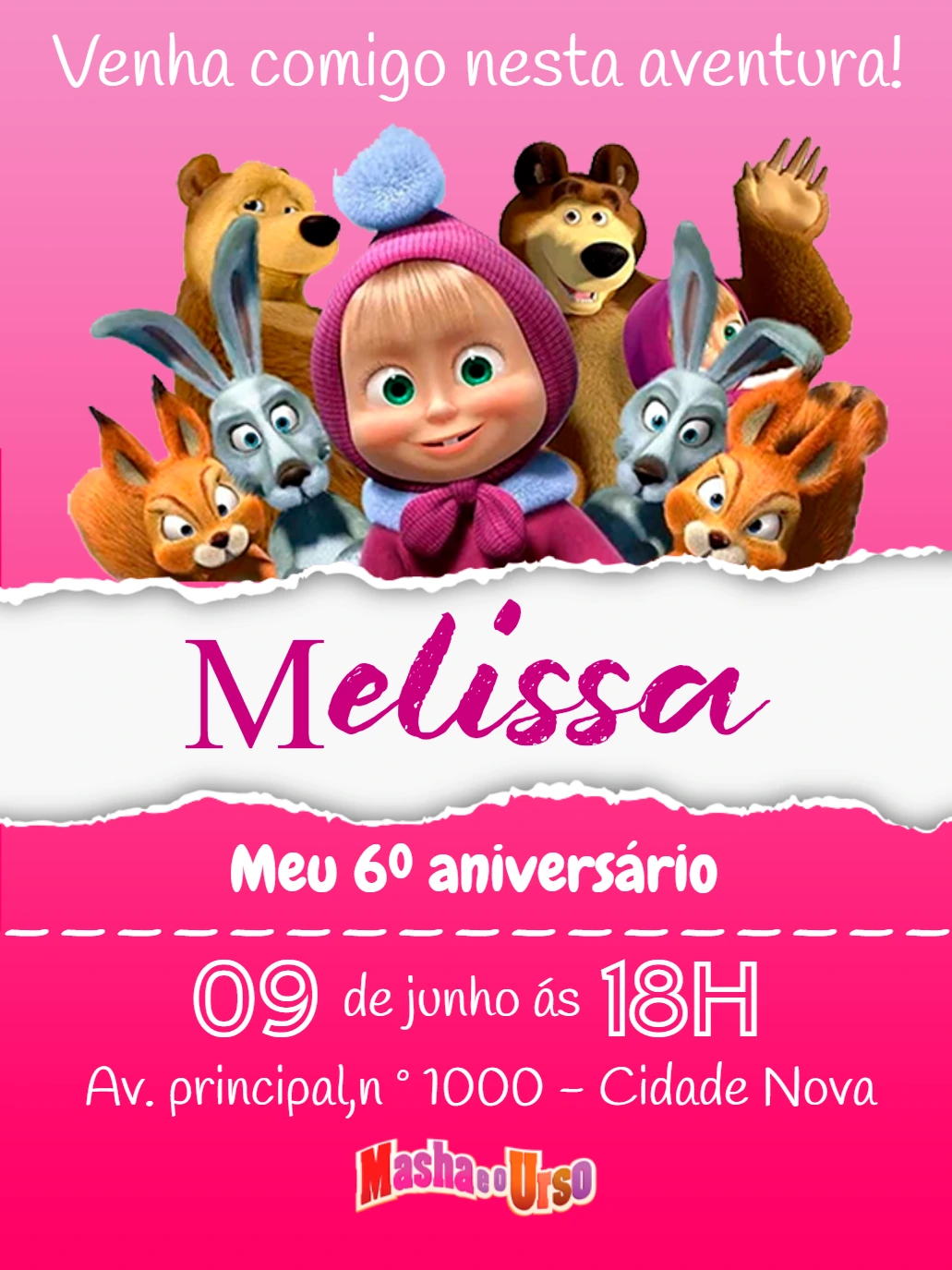 Convite de Aniversário Masha e o Urso para Editar Online