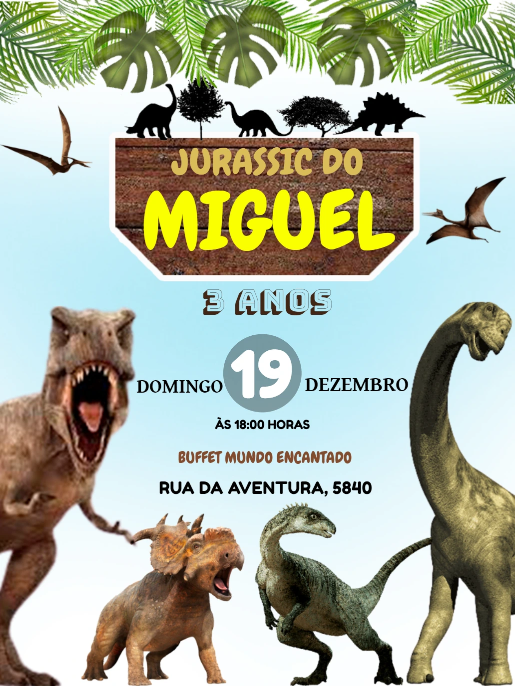 Convite Aniversário Dinossauros Jurassic para Editar Online