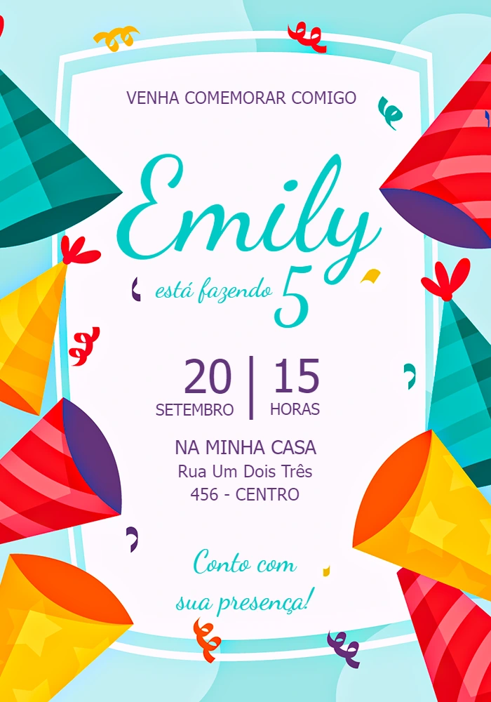 Convite de Aniversário com Chapéus de Festa para Editar Online